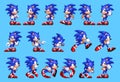 Set 2 of Sonic moves, art of Sonic the Hedgehog 3 classic video game, pixel design vector illustration Royalty Free Stock Photo