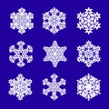 Set sophisticated snowflake design element. Line structure minimal vector decor