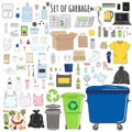 Set of sorted garbage, organic, metal, plastic, paper, glass, e-waste, special, mixed trash Royalty Free Stock Photo