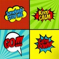 Set sound effect pop art style stop, keep calm