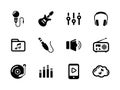 Set of sound and music black icons on white Royalty Free Stock Photo