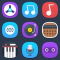 Set of sound and music mobile icons in flat design