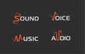 Set of sound wave abstract symbol, voice recorder logo template, music label, audio track sign. Vector logotype concepts Royalty Free Stock Photo