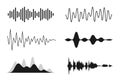 Set of sound waves. Analog and digital line waveforms. Musical sound waves, equalizer and recording concept. Electronic sound