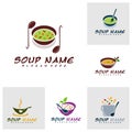 Set of Soup logo design concept. Food Cooking logo vector. Kitchen logo with pot full of vegetables Royalty Free Stock Photo