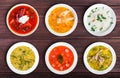 Set of soups from worldwide cuisines, healthy food.