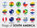 Set of South America flags. Simple Hexagon shape design Royalty Free Stock Photo