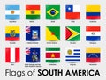 Set of South America flags. Simple square-shaped flags Royalty Free Stock Photo