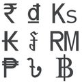Set of Southeast Asia Countries currencies symbols
