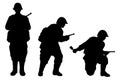 Set of Soviet unions soldier with a rifle gun during world war 2 silhouette vector