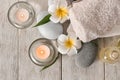 Set for spa treatment on wooden background Royalty Free Stock Photo