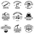 Set of space camp emblems. Design element for logo, label, sign, poster. Royalty Free Stock Photo