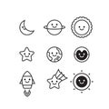 Set of space and galaxy objects icon design on white background, cute vector and minimal style Royalty Free Stock Photo