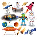 Set of space icons and clip arts isolated on a white background