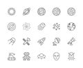 Set Of Space Line Icons. Sun, Solar System, Galaxy, Cosmos, Stars And More.