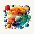 Set of space planets watercolor hand draw illustration with light isolated background vector illustration Royalty Free Stock Photo