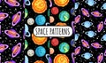 Set of space seamless pattern background with planets. Collection of cosmos solar system planets children wallpaper texture tiles Royalty Free Stock Photo
