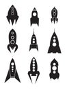 Set of spacecraft icons. Silhouettes of spaceships.