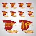 set of spain map with landmarks. Vector illustration decorative design