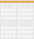 Set of Spanish 2015, 2016, 2017, 2018 calendars Royalty Free Stock Photo