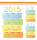 Set of Spanish 2015, 2016, 2017 color vector calendars