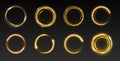 Set of sparking golden circles. Template decoration elements, gold frames rings with shining glitter Royalty Free Stock Photo