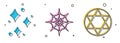 Set Sparkle stars with magical glitter, Spider web and Star of David icon. Vector