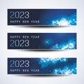 Set of Sparkling Shimmering Ice Cold Blue Horizontal Christmas, Happy New Year Headers or Banners for Web, Vector Design Template Royalty Free Stock Photo