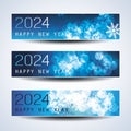 Set of Sparkling Shimmering Ice Cold Blue Horizontal Christmas, Happy New Year Headers or Banners for Web, Vector Design Template