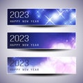 Set of Sparkling Shimmering Ice Cold Blue and Purple Horizontal Christmas, Happy New Year Headers or Banners for Web Royalty Free Stock Photo