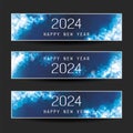 Set of Sparkling Shimmering Ice Cold Dark Blue Horizontal Christmas, Happy New Year Headers or Banners for Web, Vector Design