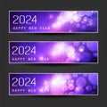 Set of Sparkling Shimmering Ice Cold Purple Horizontal Christmas, Happy New Year Headers or Banners for Web, Vector Design