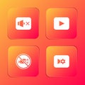 Set Speaker mute, Play button, Prohibition no video recording and Music settings icon. Vector