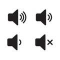 Set of speaker volume flat vactor icon. Symbols on, off, mute, high, low sound signs for graphic design, logo, web site, social