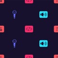 Set Speaker volume, Microphone, Repeat button and Add playlist on seamless pattern. Vector Royalty Free Stock Photo