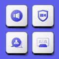 Set Speaker volume, Video chat conference, Speech bubble and icon. White square button. Vector Royalty Free Stock Photo