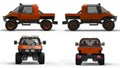 Set special all-terrain vehicle for difficult terrain and difficult road and weather conditions. 3d rendering. Royalty Free Stock Photo