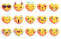 Set of 15 special heart shaped pixel art emoji in golden color