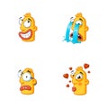 Set of special funny cartoon stickers character head, yellow color, with large lips and eyes in a vector on a white background Royalty Free Stock Photo