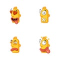 Set of special funny cartoon stickers character head, yellow color, with large lips and eyes in a vector on a white background Royalty Free Stock Photo