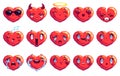 Set of 15 special heart shaped pixel art emoji in red color