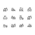 Set special transport and construction equipment illustration line icons. Contains such icons machines for building Royalty Free Stock Photo