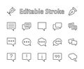 Set of speech bubble chat vector lines of icons. Editable move. 32x32 pixels.