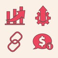 Set Speech bubble with dollar, Financial growth and coin, Arrow growth gear business and Chain link icon. Vector