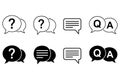 Set of speech bubble icons with question marks and qa text, representing communication and dialogue, isolated on transparent Royalty Free Stock Photo