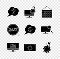 Set Speech bubble Question, Computer monitor service, Calendar, Monitor with FAQ information, Setting, Wrench and
