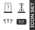 Set Speech bubble rip death, Grave with tombstone, Metallic nails and Grave with cross icon. Vector