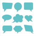 Set of speech bubbles in blue on white background. Empty blank of different shapes for text and chat messages