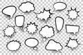 Set of speech bubbles in cartoon comic style on transparent background with halftone shadows Royalty Free Stock Photo