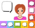 Set of speech bubbles of different shapes. With a cute cartoon character. Beautiful cute fashionable girl with jewelry. Vector Royalty Free Stock Photo